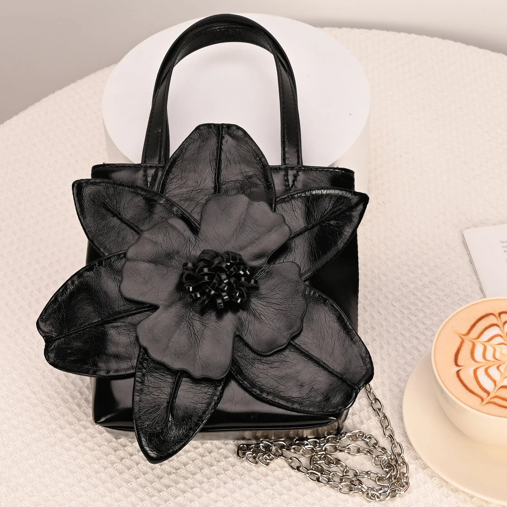 3D Floral Soft PU Leather Women Bucket Handbag Wedding Purse Dress Party Evening Bridal Clutch Bag