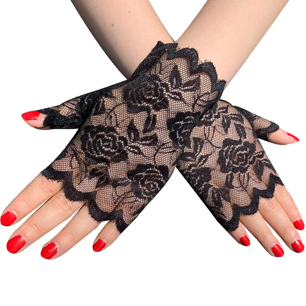 Wedding Women Short Lace Gloves Gothic Fancy Dress Party Fingerless Gloves Summer Outdoor Ladies Driving Sunscreen Gloves