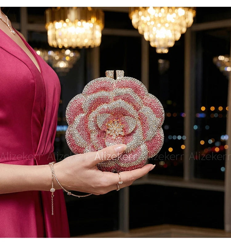 Rose-Shaped Crystal Bridal Clutch