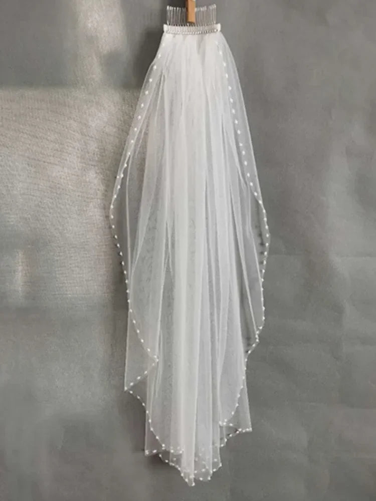 Beaded Crystal-Edge Elbow-Length Bridal Veil with Comb