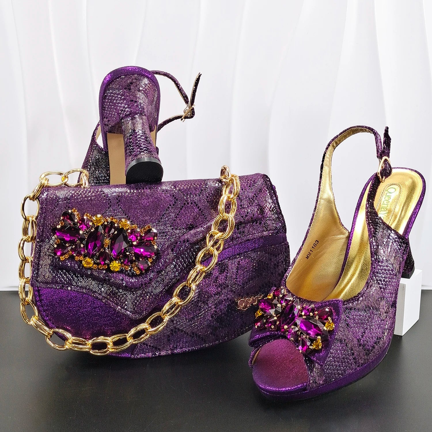 New Designer Bigger Size Shoes and Bags Set for Women 2026 Italian Wedding Shoe for Bride Ladies High Heel Shoes with Rhinestone