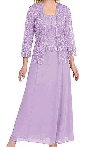 Mother of The Bride Dress Womens Lace Formal Gowns with Jacket Lace Chiffon Mother Bridal Party gown Vestidos