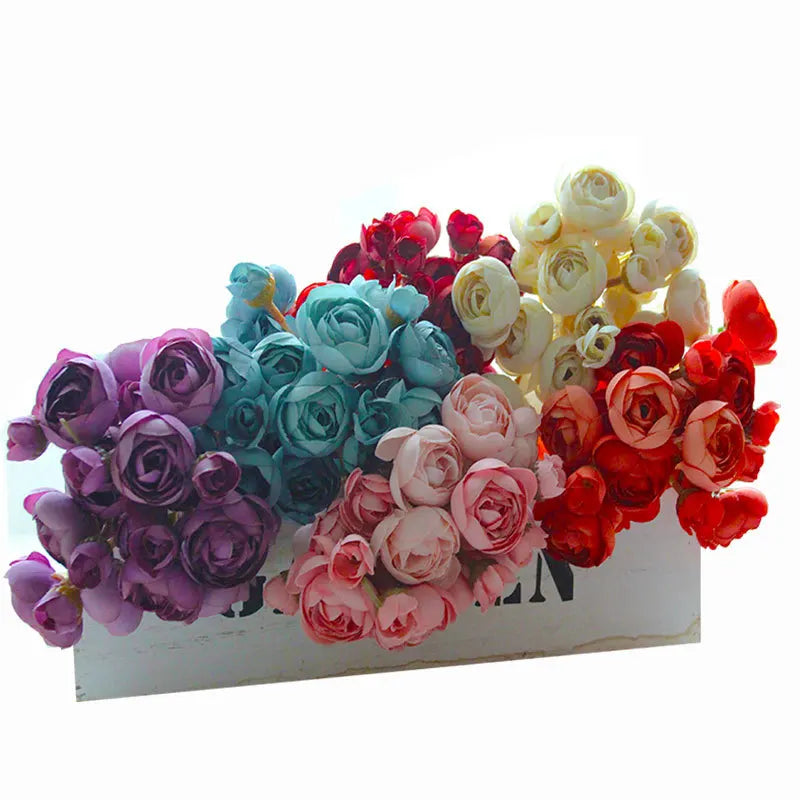 24Pcs Bride Handmade Bouquet Artificial Rose Flowers Wedding Bridesmaids Photography Props Home Decoration Mini Lotus Bouquet
