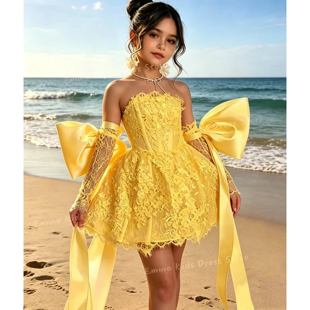 Custom Flower Girl Dress White Tulle Wedding Floral Appliqué Multi-layer Sleeveless Suitable for S and Communion