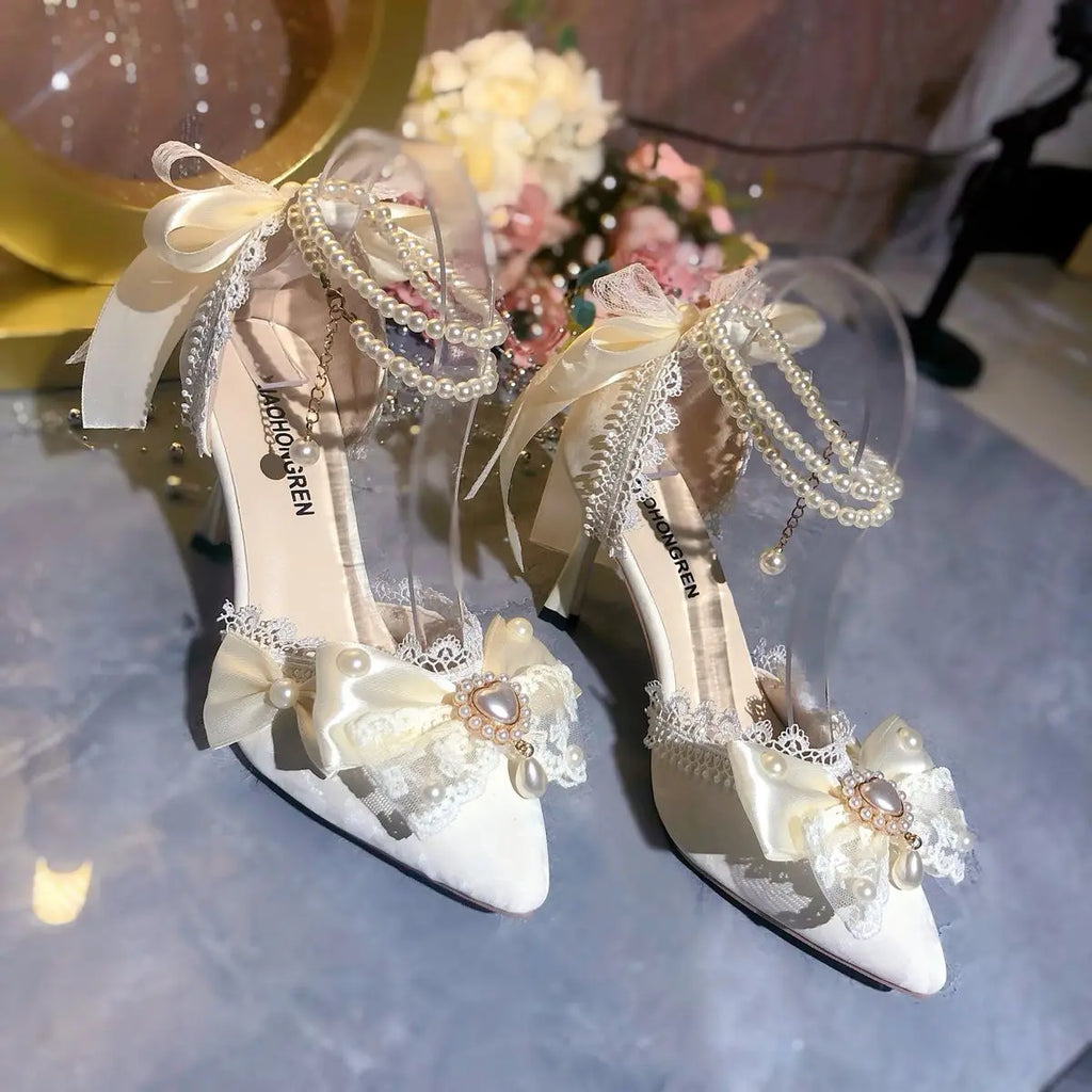 White Bridal Shoe Wedding Shoes for Women Luxury Designer Mary Jane Elegant Woman Heeled Shoes Designer Heels Y2k Style Shoes
