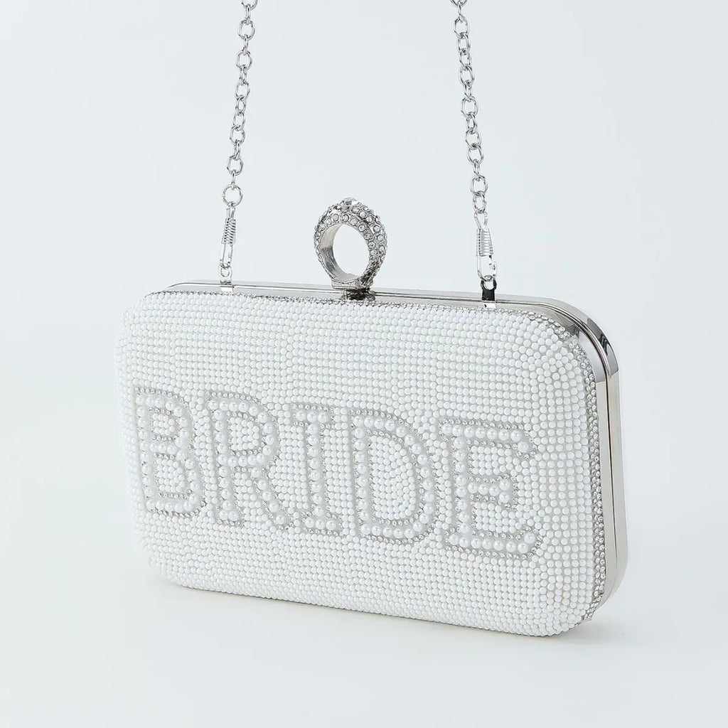 Pearl BRIDE Clutch Purse White Rhinestone Shoulder Handbags Bridal Wedding Evening Bag Ladies Party Decoration MRS Gift Present
