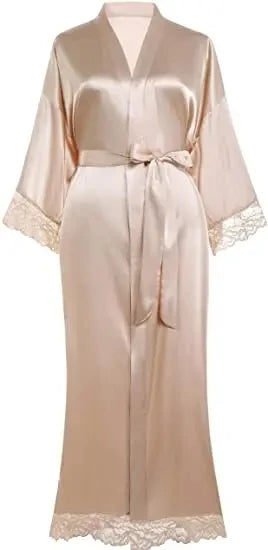 Bride Robe with Lace Sleeves White Boudoir Lace Bridal Robe Long Wedding Kimono Robe for Women Bridesmaid Dressing Gown