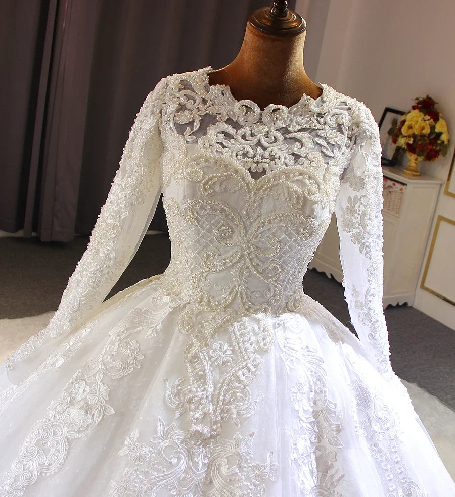 Customized Bridal Dress Muslim Wedding Dress With Full Lace Sleeves amanda novias oficial