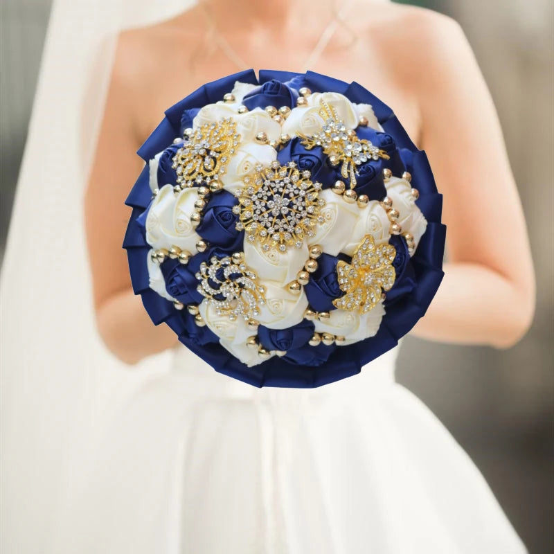 Navy Champagne Wedding Bouquet Flowers