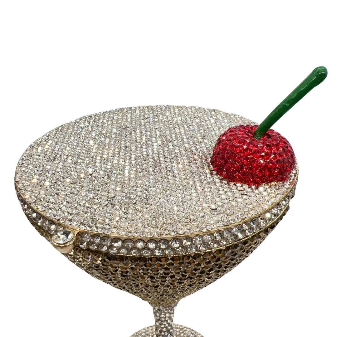 XIYUAN Cherry Martini Gold Rhinestone Evening Cocktail Party Handbag Women Luxury Bling Crystals Wedding Bridal Clutch Purses
