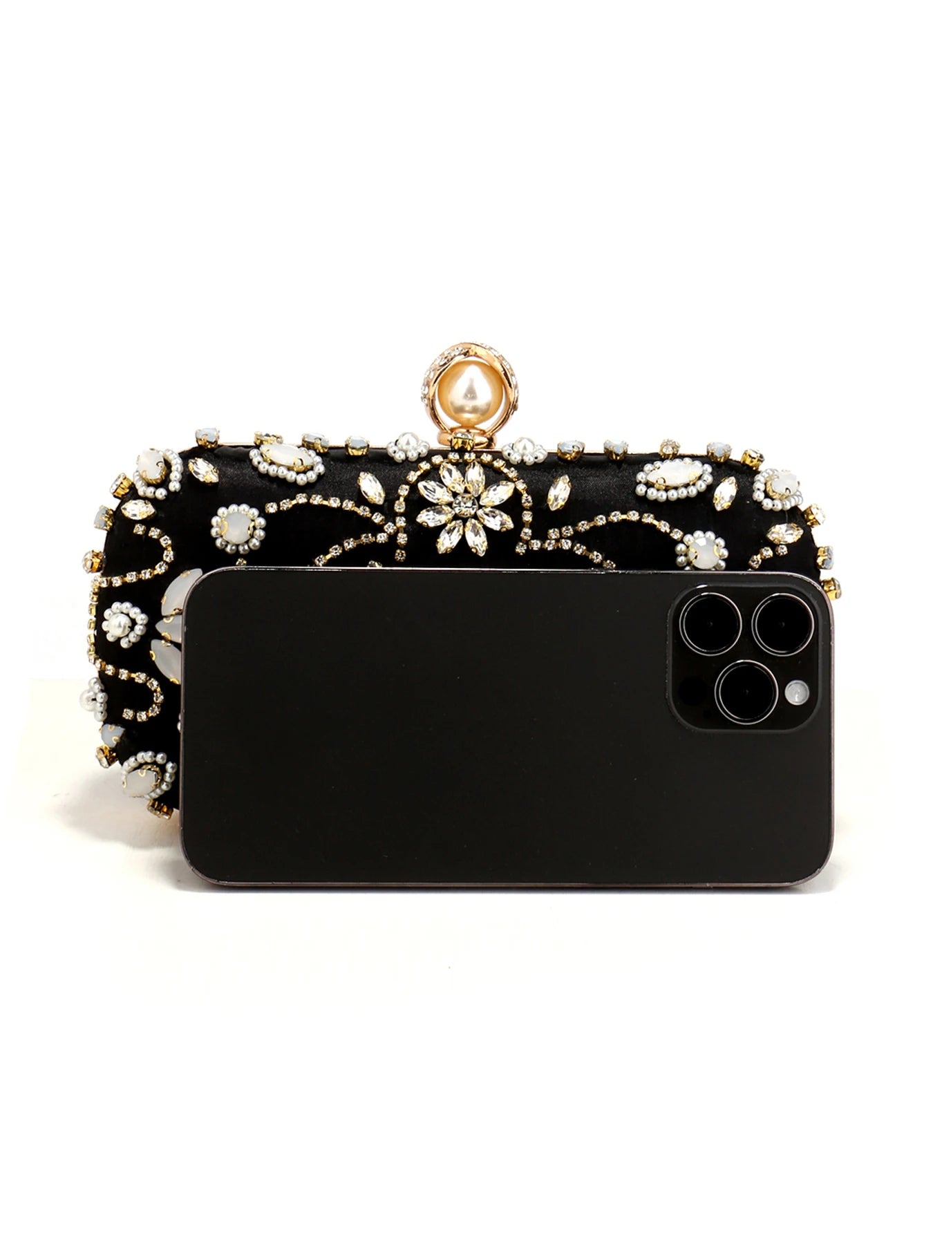 Pearl Beaded Diamond Evening Clutch