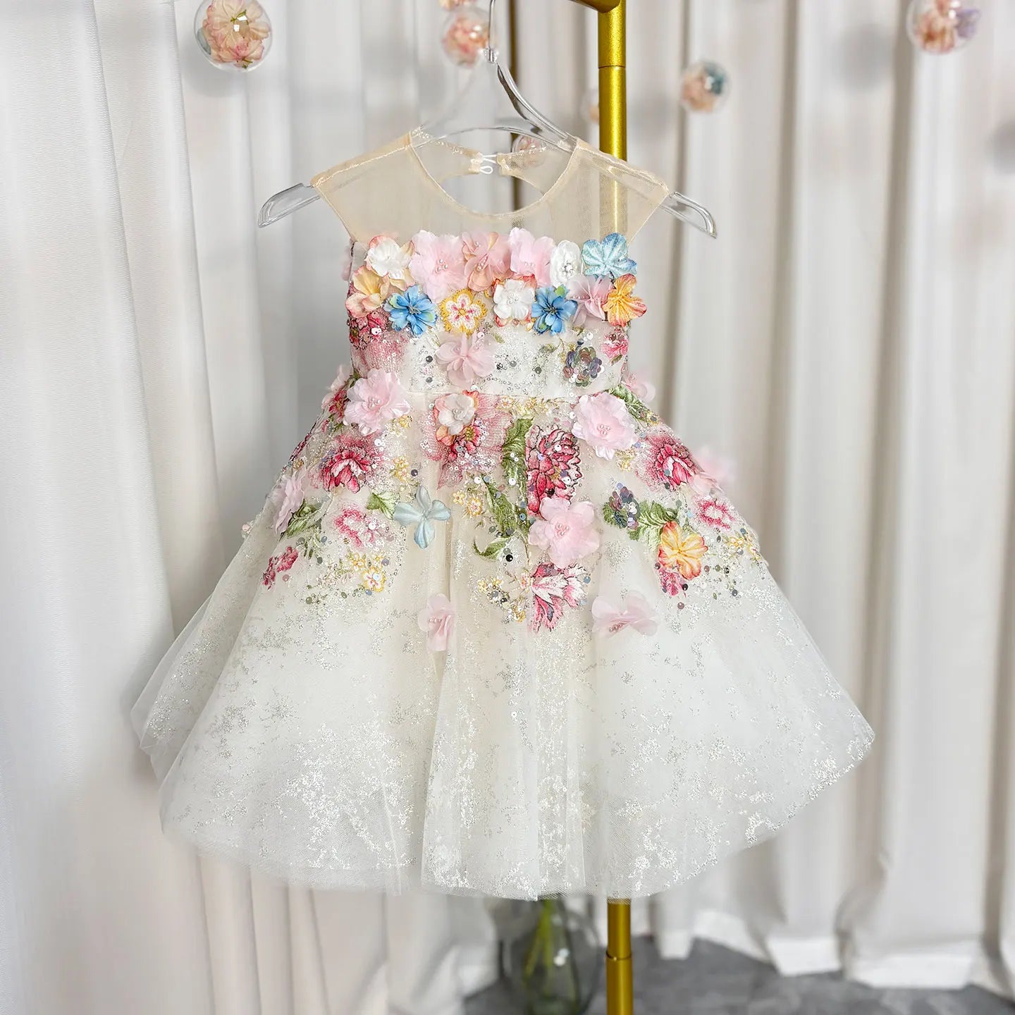 Crystal Lace Tulle Ball Gown Flower Girl Dress