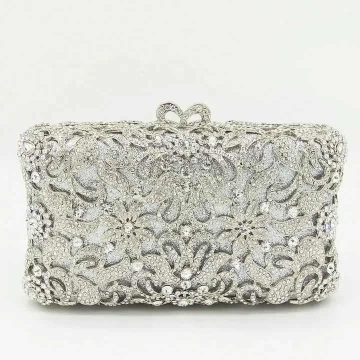 Boutique De FGG Handmade Flower Evening Bags and Clutches, Gold Rhinestone Clutch Purses and Handbags, Wedding Bridal CLutch Bag