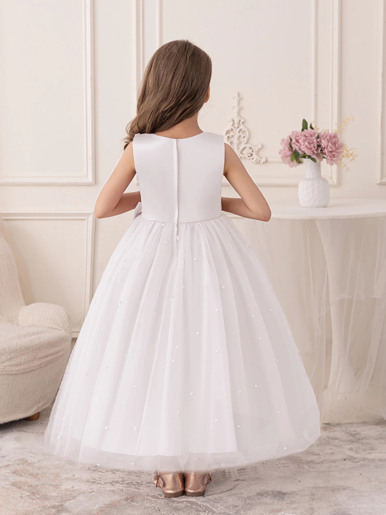 Girls Wedding White Dress Puffy Gauze Skirt Flower Children's Skirt Bridesmaid Evening Dress