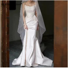 White Satin Embroidered Lace Backless Dress