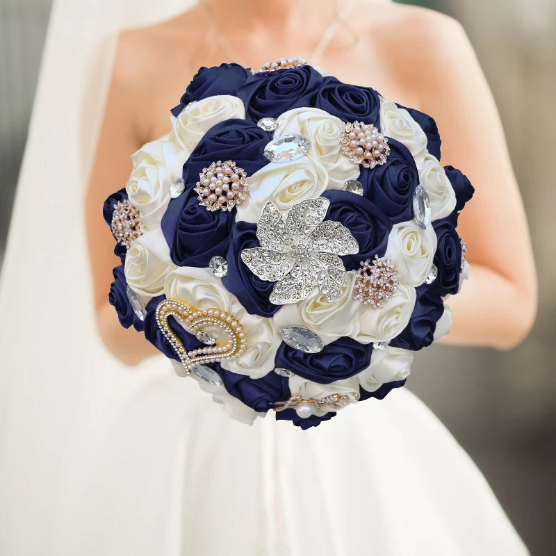 Navy Champagne Wedding Bouquet Flowers
