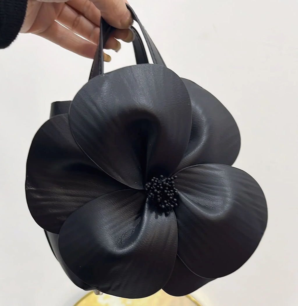 3D Floral Soft PU Leather Women Small Bucket Handbag Wedding Purse Dress Party Evening Bridal Clutch Bag