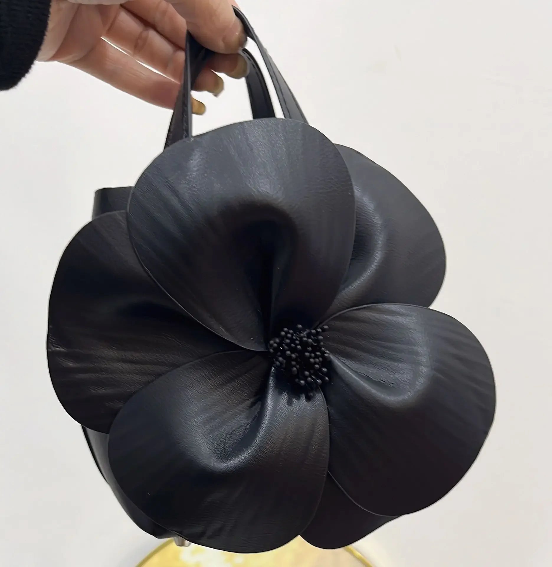 3D Floral Soft PU Leather Women Small Bucket Handbag Wedding Purse Dress Party Evening Bridal Clutch Bag