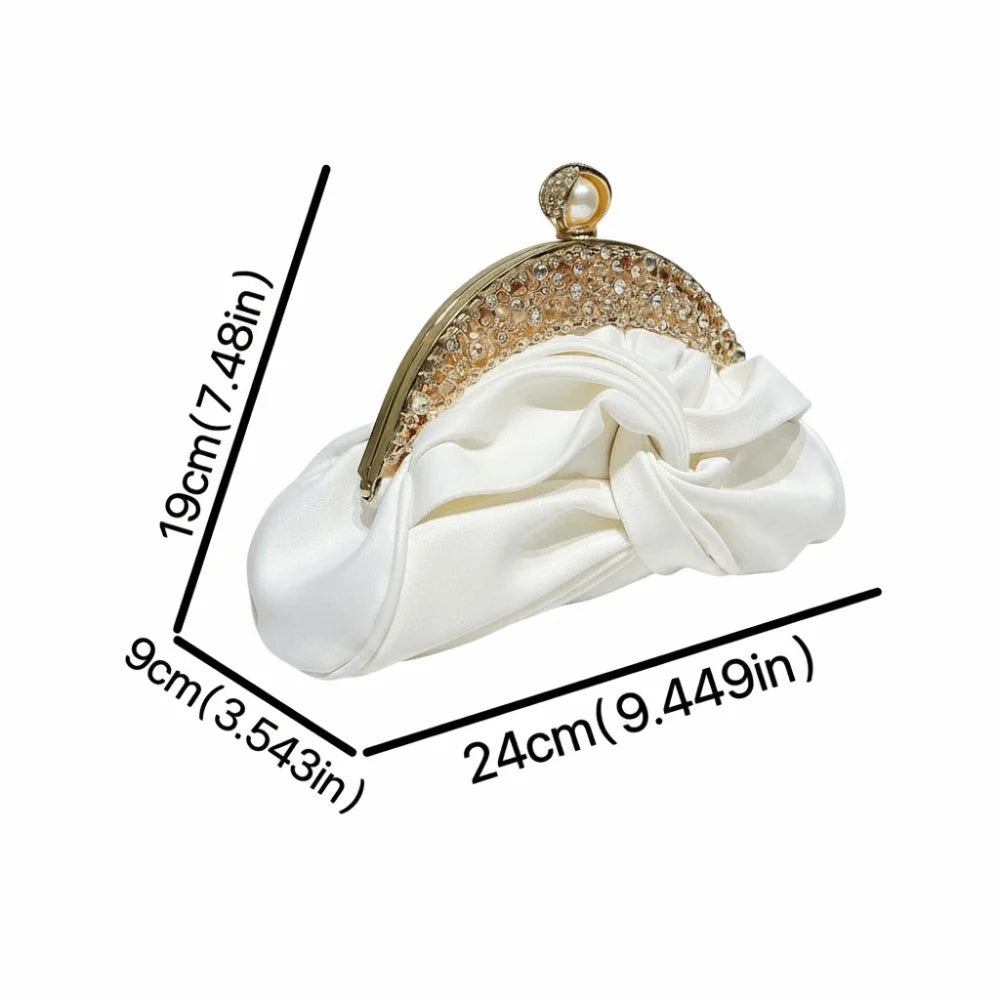Sparkly Rhinestone Evening Clutch Pleated Hollow-out Bridal Wedding Purse Glittery Chic Ruched Knot Bag Hostess
