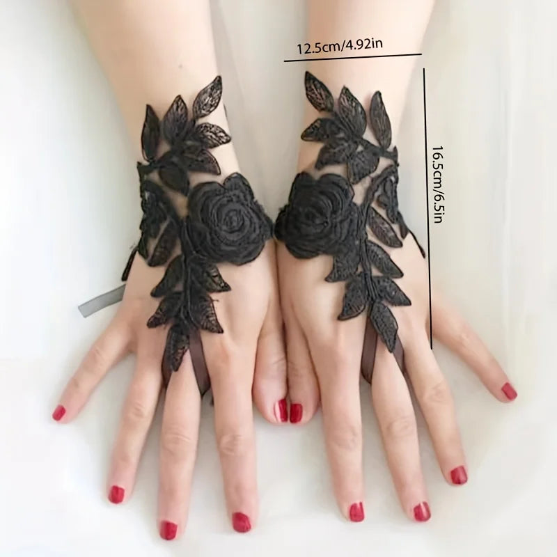 Lace Bridal Gown Gloves Handmade Fingertip-less Gloves for Western Theme Wedding Party, Women's Sleeveless Gloves