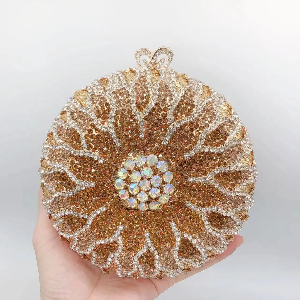 Wedding Bridal Party Purse White/Brown Diamond Minaudiere Luxury Rhinestone