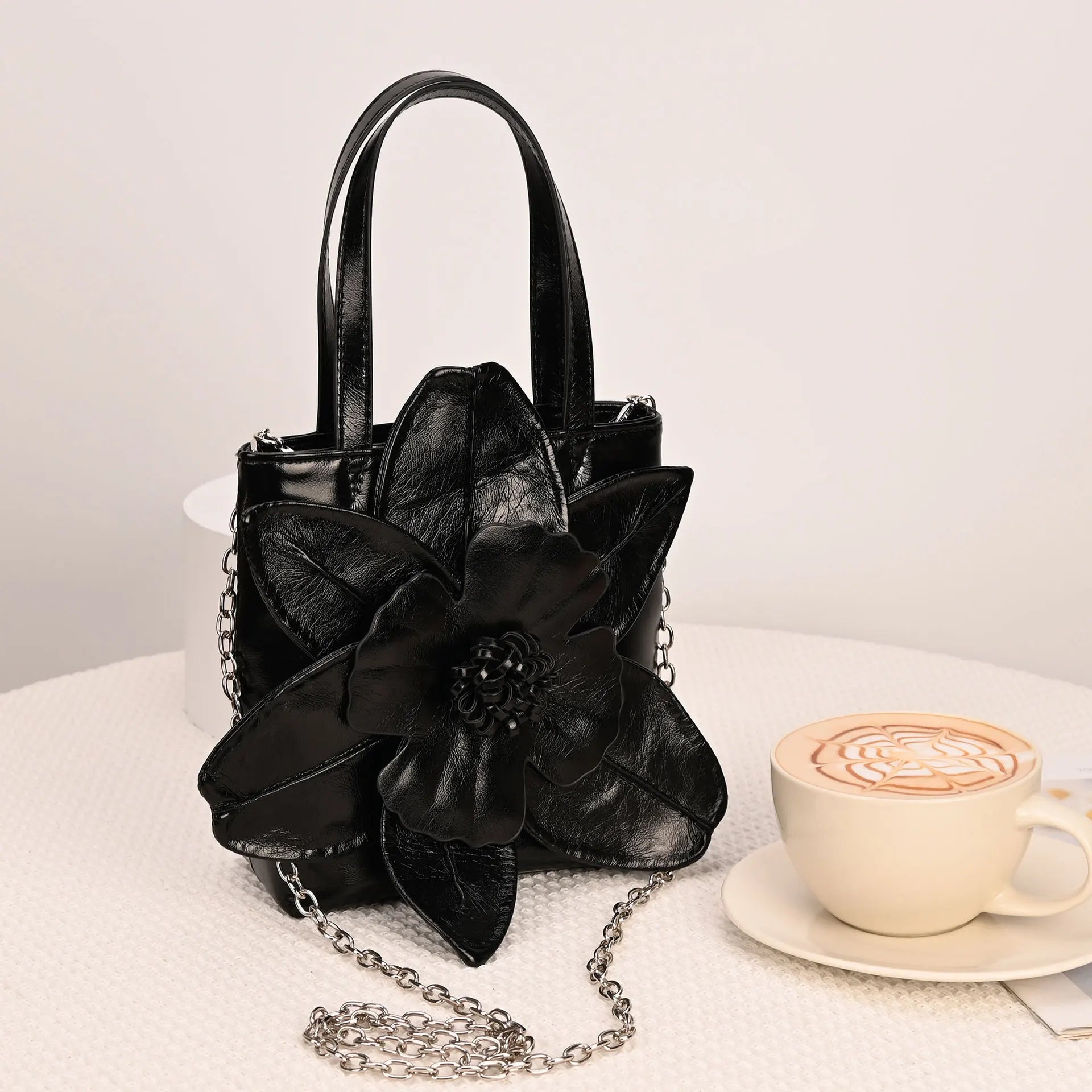 3D Floral Soft PU Leather Women Bucket Handbag Wedding Purse Dress Party Evening Bridal Clutch Bag