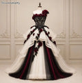 Gothic Black Burgundy Wedding Dress One Shoulder Ivory Tulle Ball Gown Lace Corset 3D Floral Medieval Bridal Dresses Customized