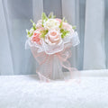 Pearl Rose Bridal Bouquet Artificial Silk Flower Hand Bouquet Pearl Lace Mesh Ball Ribbon Elegant Wedding Bridesmaid Bouquet