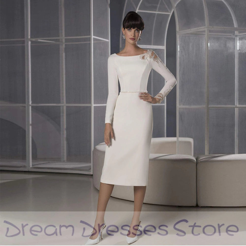Tea Length Jersey Sheath Wedding Dress