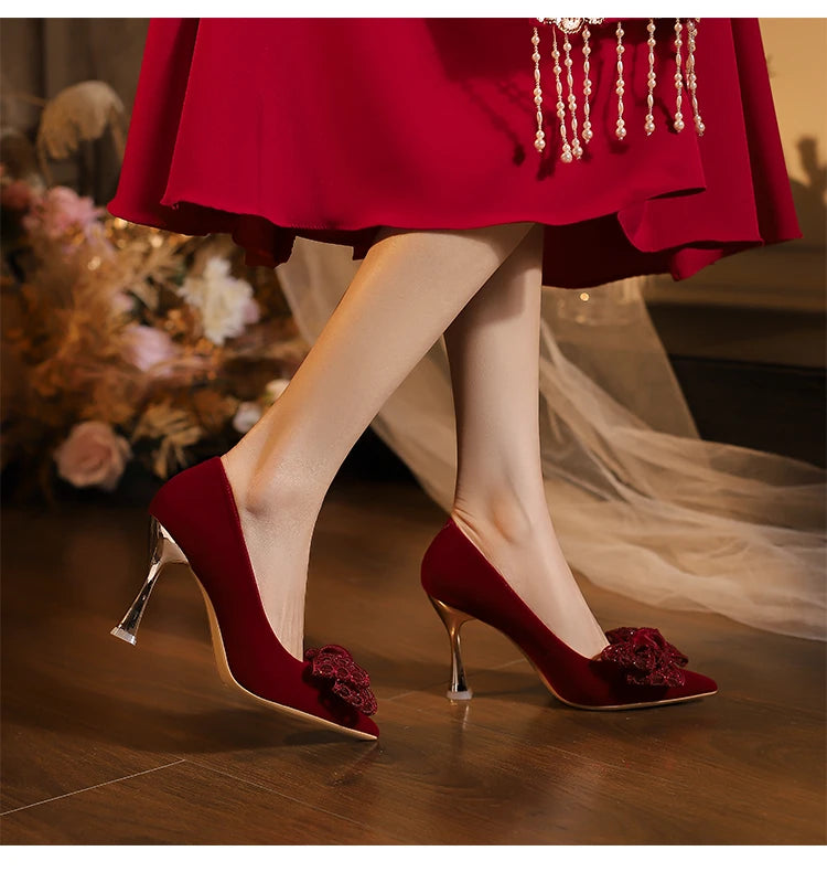Bride Wedding Shoes 2026 New Red Toast Chinese High Heeled Single Shoes