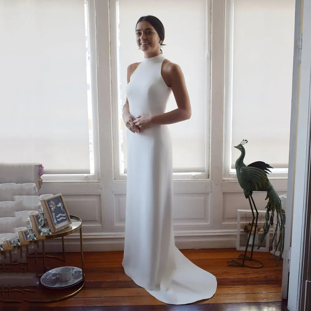 Halter Neck Buttoned Back Mermaid Wedding Dress