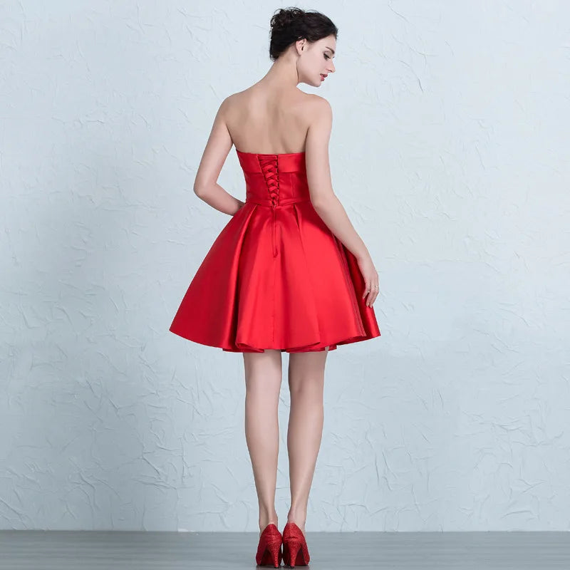 Strapless Satin Bow-Back Mini Dress