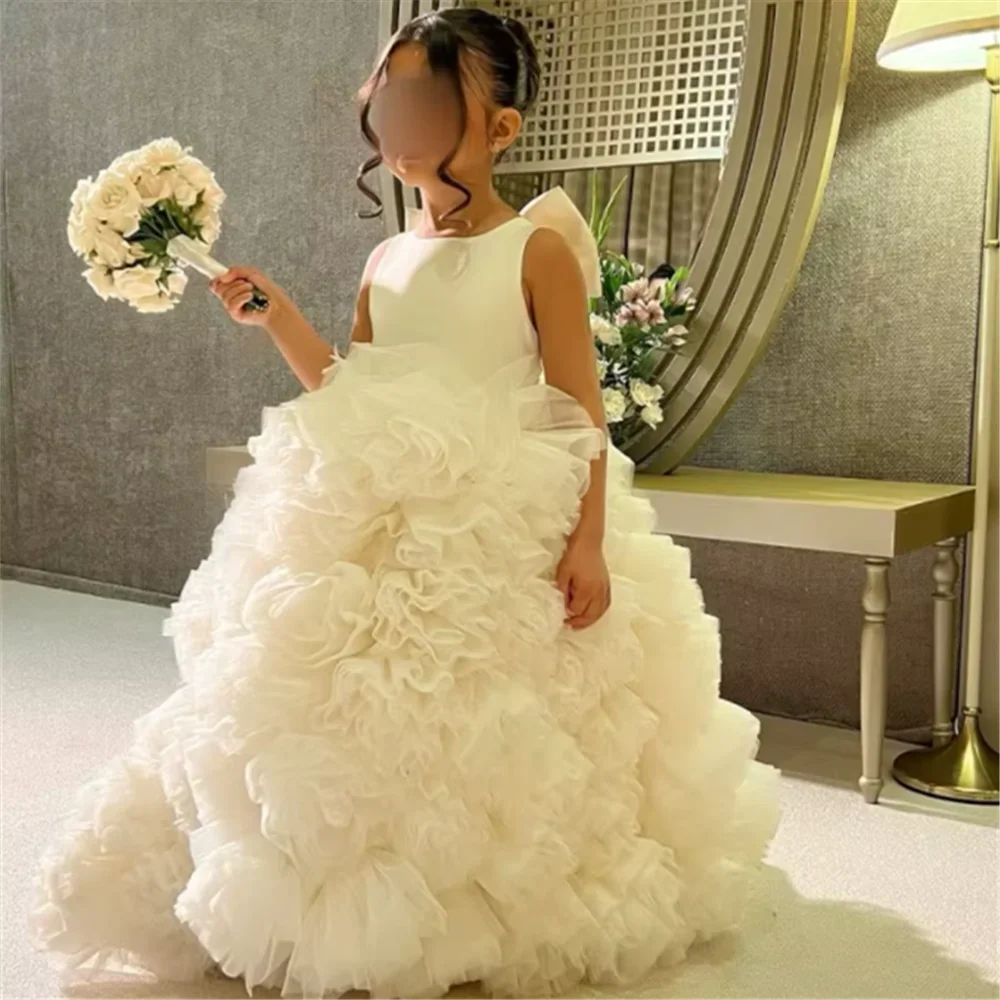 White Flower Girl Tulle Appliqué Dress