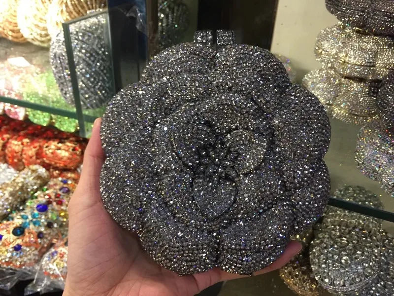 Rose-Shaped Crystal Bridal Clutch