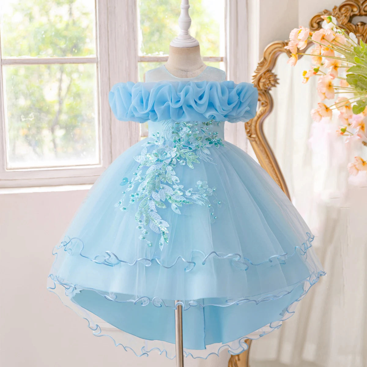 Tulle Bow Flower Bridesmaid Dress