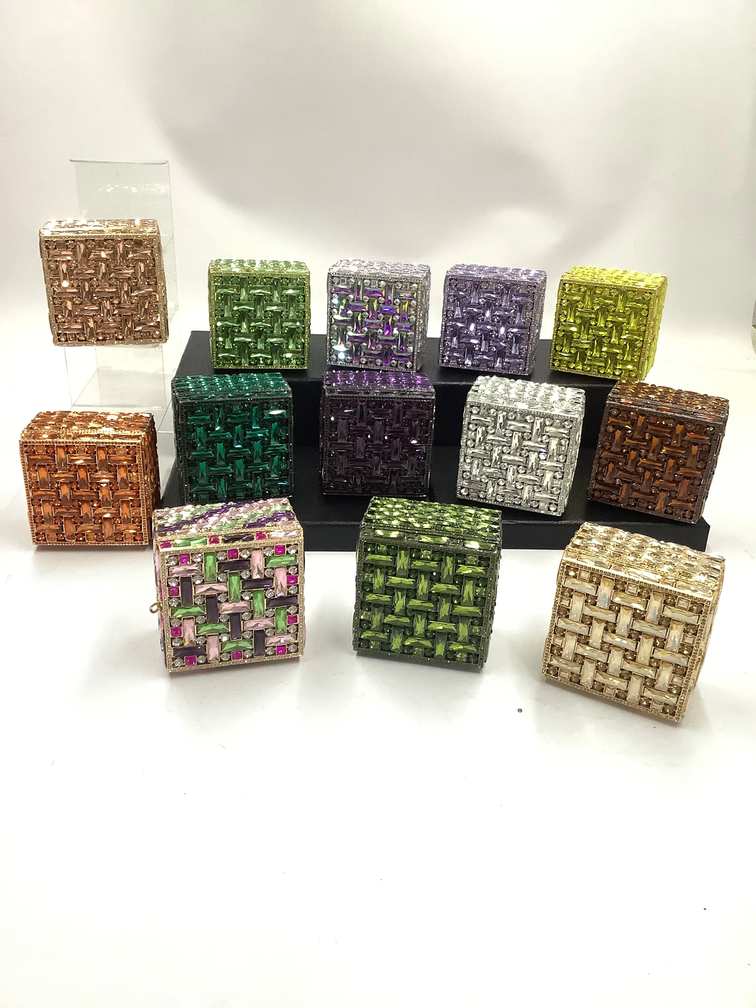 XIYUAN Green/Red Glass Clutch Diamond Women Box Handbgs Pink/Yellow Evening Purses Crystal Pouch Bags Fushcia Party Bridal Purse