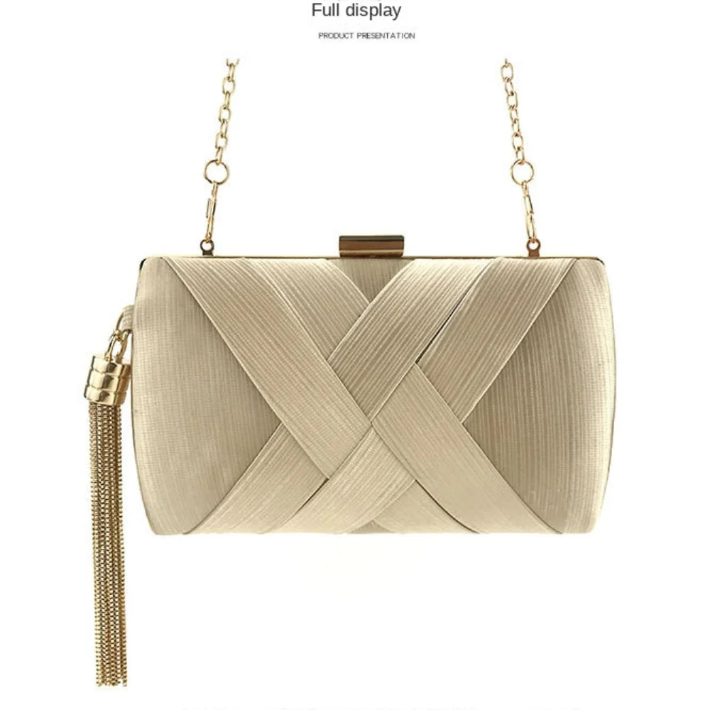 Fashion Luxury Silk Fabric Dinner Handbag Tassel Elegant Evening Banquet Bag Chain Square Bridal Clutch Bag Ladies