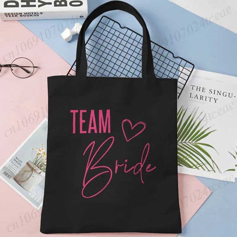 Bridal Shower Team Bride Canvas Tote Bag Bachelorette Hen Party Large Capacity Shoulder Shopping Bags Wedding Bridesmaid Handbag