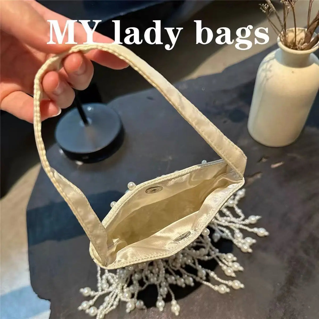 Pearl Beading Tassel Clutch Purse Wedding Party Exquisite Banquet Bag Beads Beaded Women Handbag Luxury Fashion Evening Bag