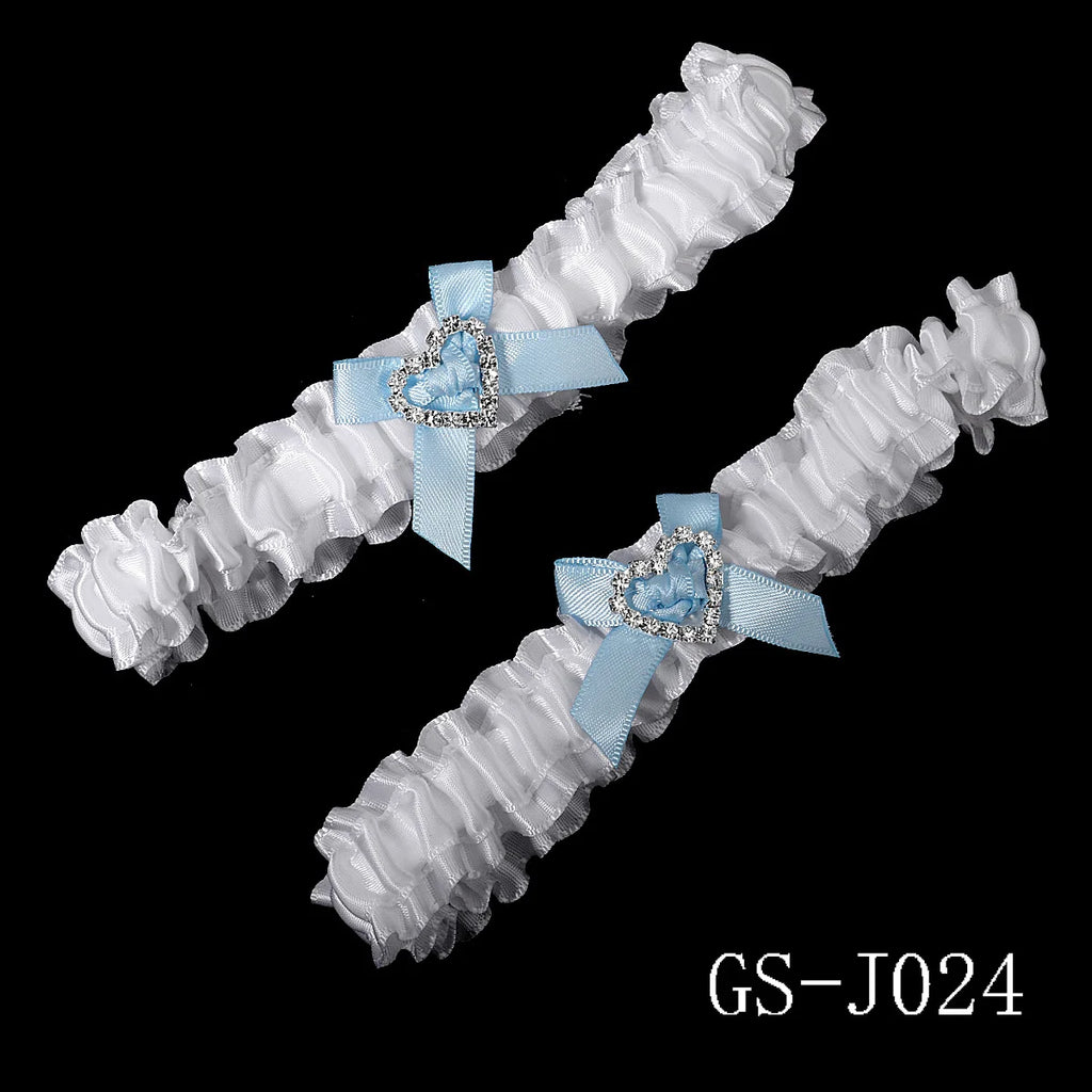 Blue Bow Wedding Garter 2pcs/set Bride Dress Accessories for Women Party Rhinestone Lace Bowknot Bridal Leg Garter Gift