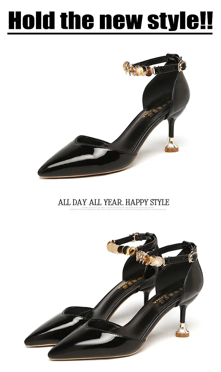 2025 Zapatos De Mujer Women Fashion Sweet Pointed Toe Buckles Strap Stiletto Heels Lady Cool Red Party Heel Shoes White Heels