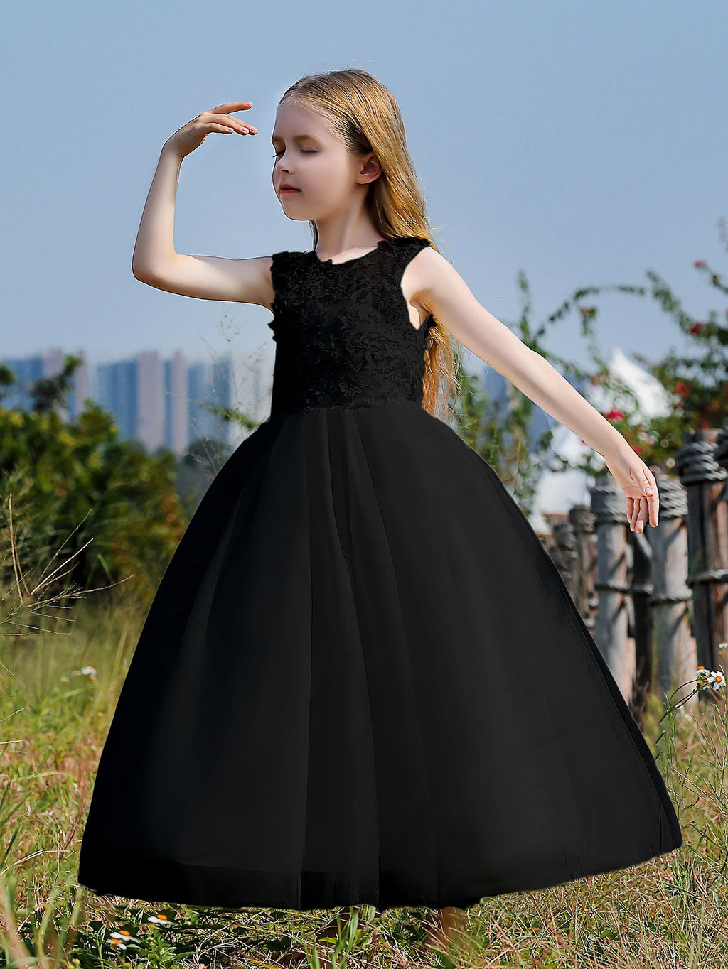 Floral Appliqué Tulle Party Dress