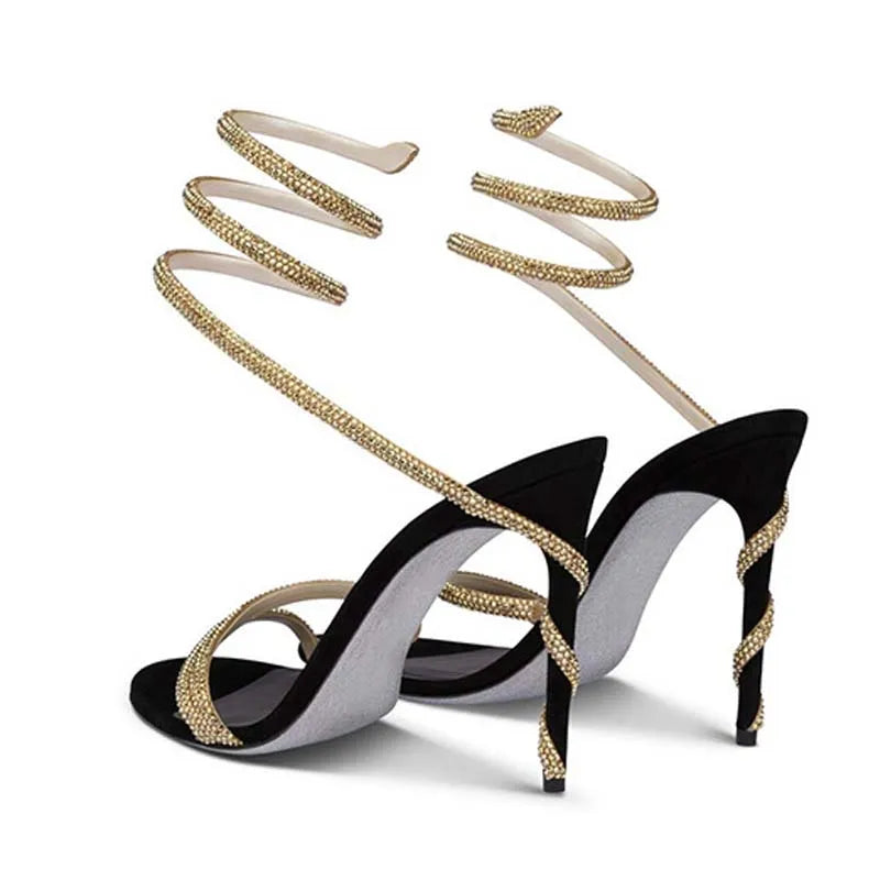 Crystal Stiletto Ankle-Strap Heels