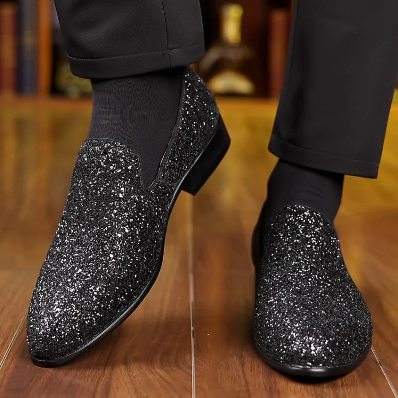 Luxury Loafers Men Shoes Gold Silver Sequin Wedding Shoes Fashion Designer Slip on Flats High Quality Men Formal Party Shoes New