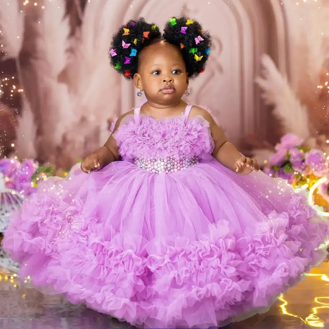 Tiered Pearl Flower Girl Dress