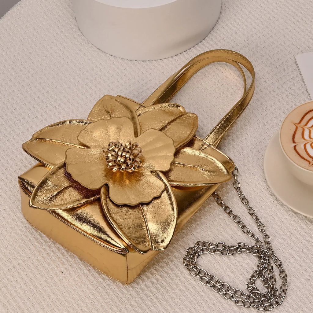 3D Floral Soft PU Leather Women Bucket Handbag Wedding Purse Dress Party Evening Bridal Clutch Bag