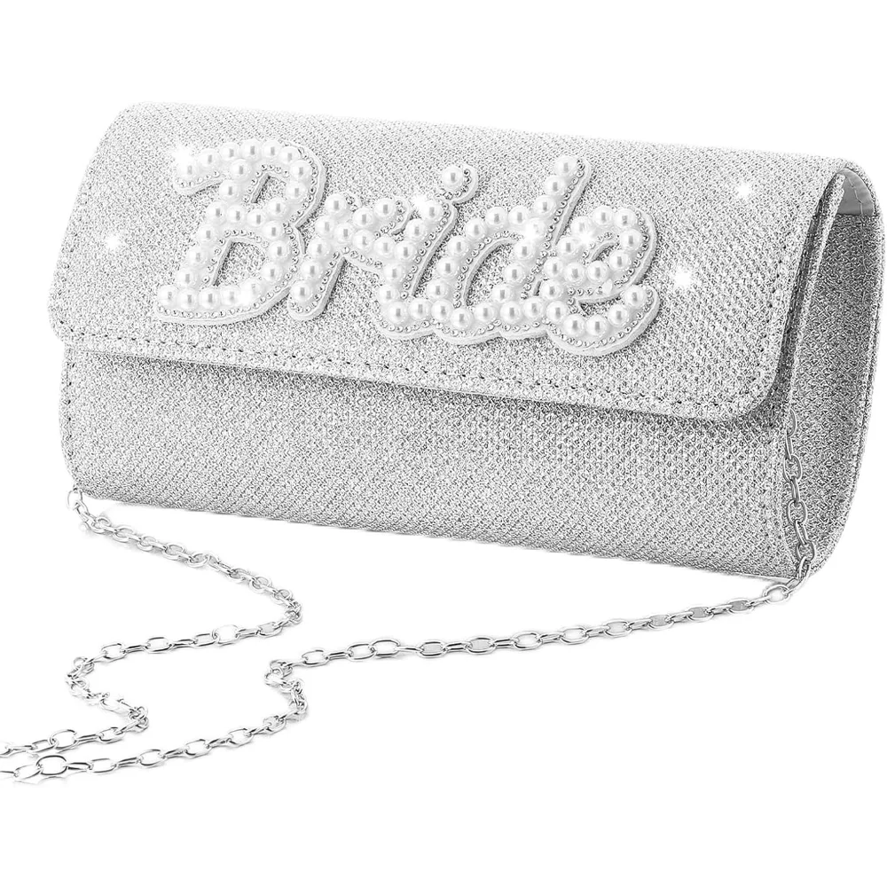 Pearl Rhinestone Letter Bride Evening Clutch Purse Wedding Honeymoon Handbag  Photo Prop Romantic Present For Bride To Be