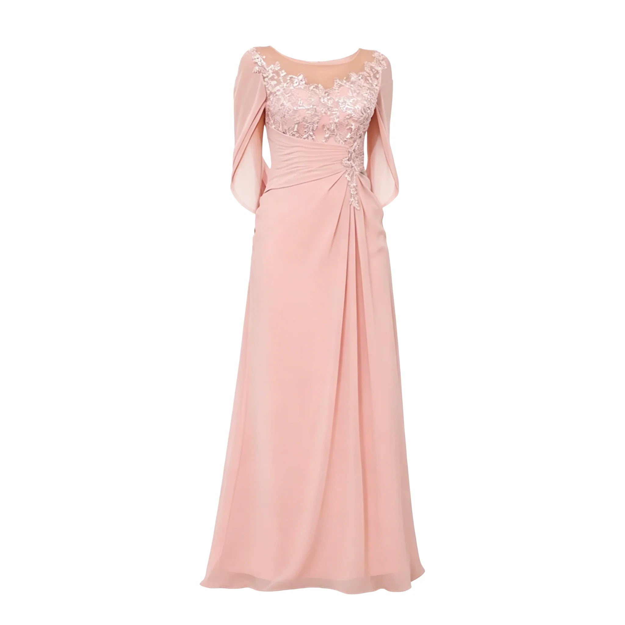 Plus Size Mother of the Bride Dress for Women Lace Applique Pleated Scoop Chiffon Formal Wedding Guest Party Dresses