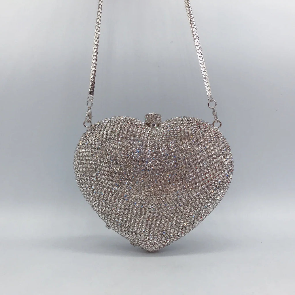 Heart-Shaped Crystal Evening Clutch