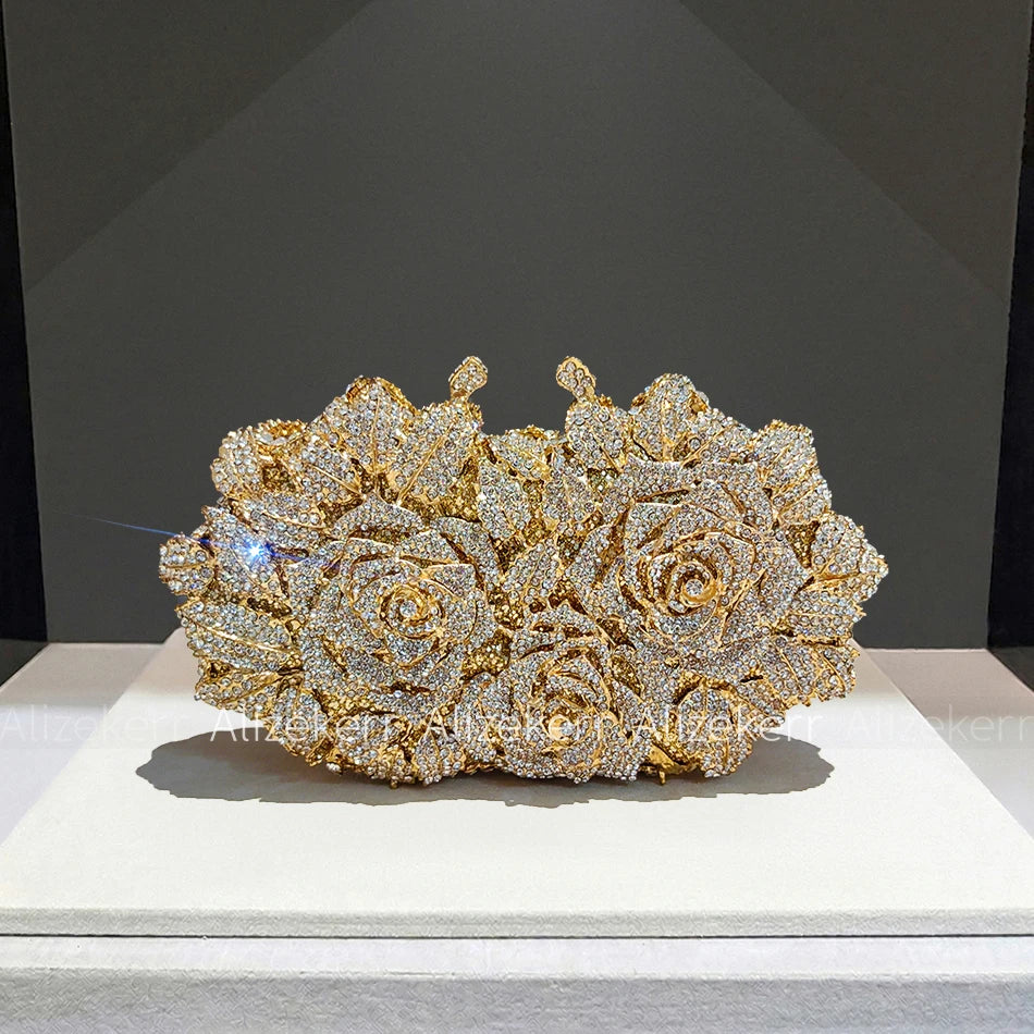 Rose Crystal Flower Evening Clutch